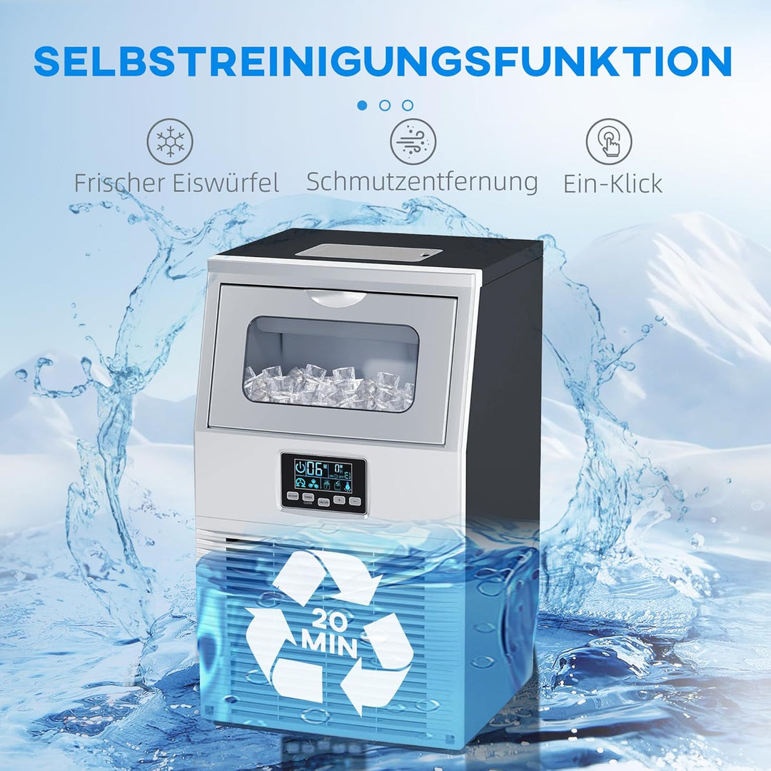 HOMCOM Kommerzielle Eiswürfelmaschine 30kg/24H Eismaschine mit digitaler Steuerung, Eisportionierer,