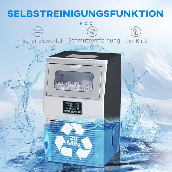 HOMCOM Kommerzielle Eiswürfelmaschine 30kg/24H Eismaschine mit digitaler Steuerung, Eisportionierer,