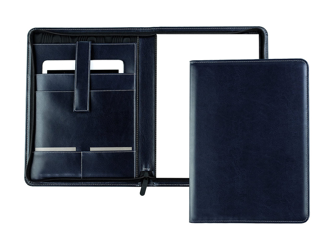DELMON VARONE - Tablet Schreibmappe mit Reissverschluss inkl. Notizblock DIN A4 aus veganem Eco Kuns
