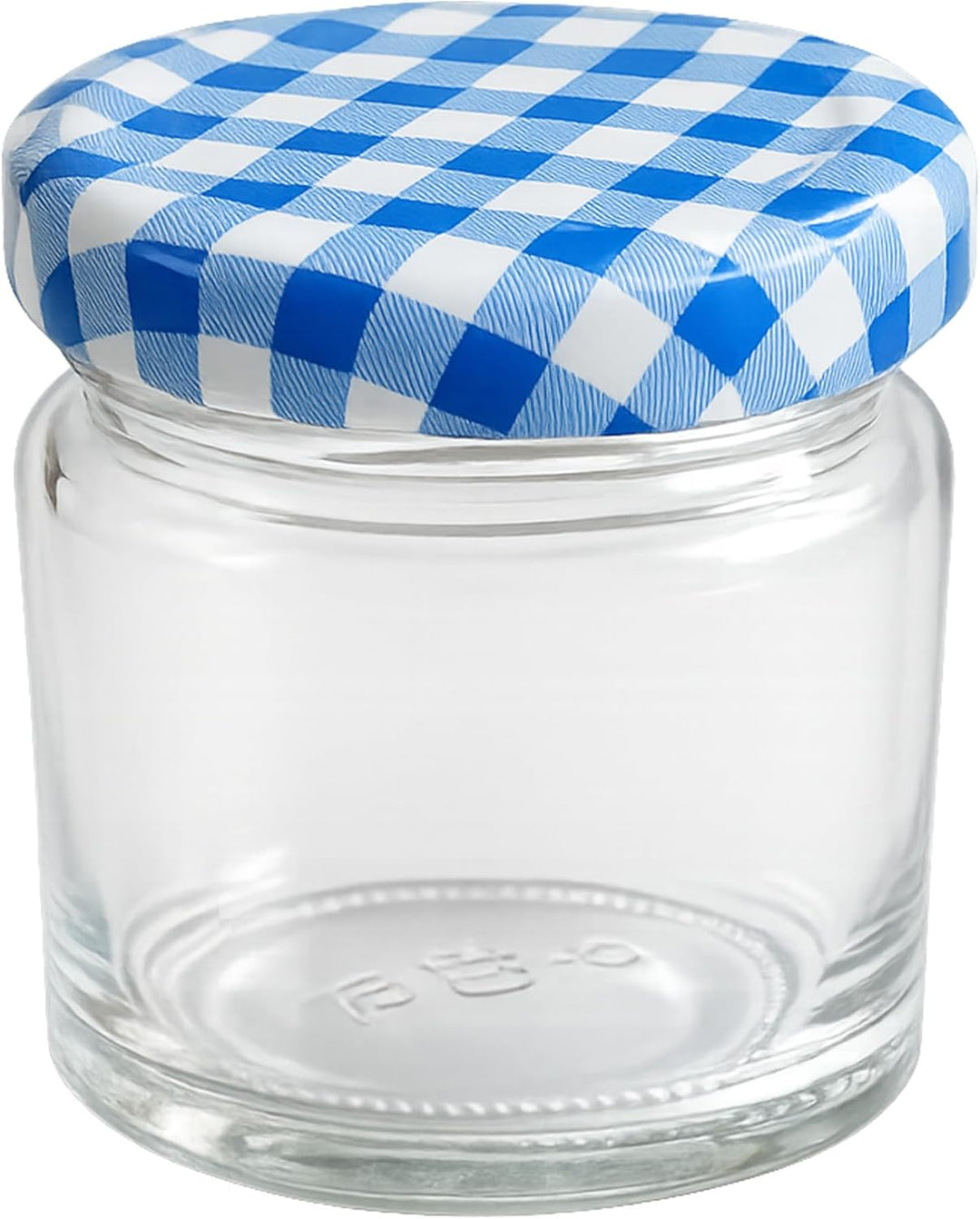 Vitrea 100x Mini Marmeladengläser 50 ml - mit Deckel Blau Kariert TO 43 - kleine Einmachgläser zum b