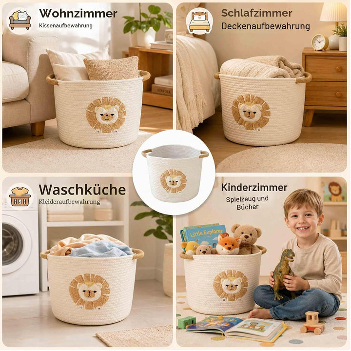 Aufbewahrungskorb Kinder Korb Geflochten Wäschekorb Kinderzimmer Wickeltisch Organizer Korb Mit Löwe