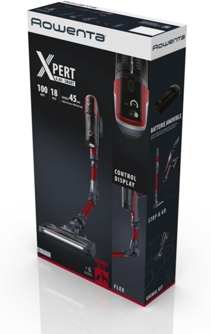 Rowenta X-Pert 6.60 Akku-Stielstaubsauger, Tier-Zubehör, LED-Display, Flex-Gelenk, 100W, herausnehmb