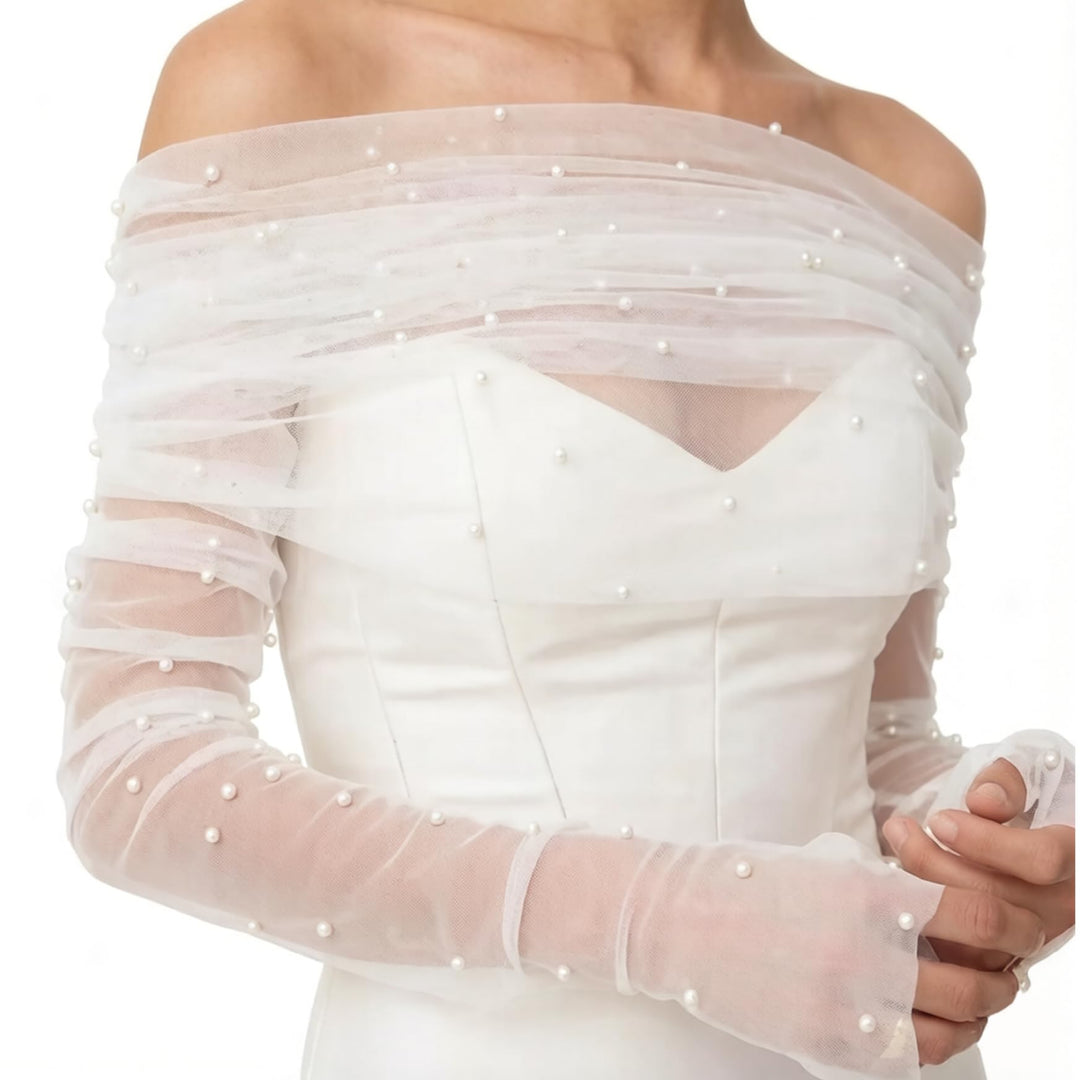 Eleganter, schulterfreier, transparenter Brautschal aus Tüll – Hochzeitsüberzug mit abnehmbaren Ärme