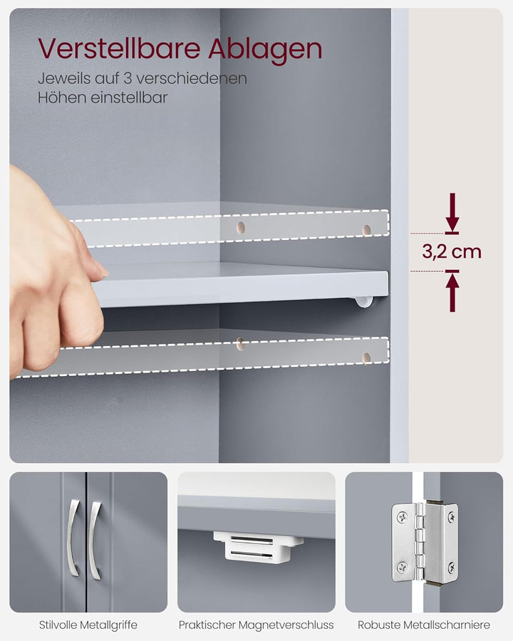 VASAGLE Badezimmerschrank, Badschrank, wandmontiert, 18 x 60 x 60 cm, Wandschrank mit verstellbaren