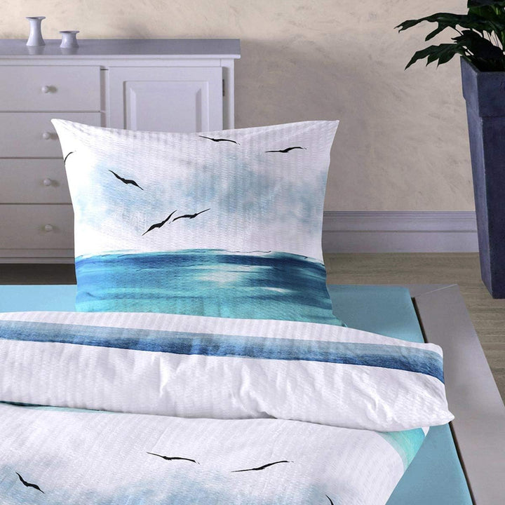 Traumschlaf • Seersucker Bettwäsche Set • Bügelfrei• luftig leichte Sommer-Bettwäsche im Maritimen L