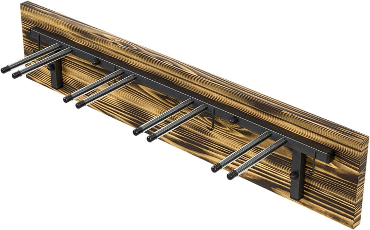 QLS Skihalterung S3 Wand Skihalter für 4 Paare 83 cm Stahl Holz hölzerne Hakenleiste Nordic Walking