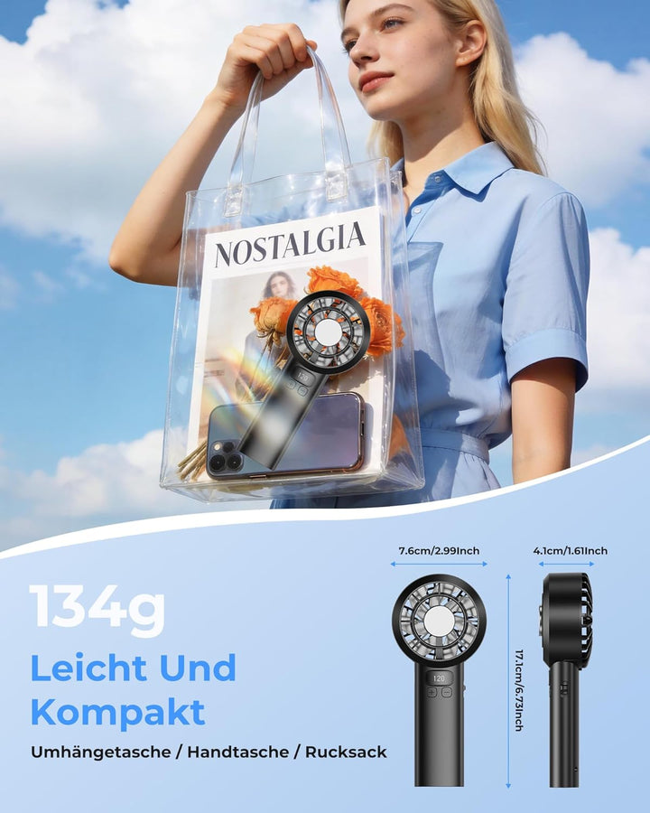 Handventilator - Mini Ventilator 3000mAh Handventilator Akku Aufladbar, 1-120 Stufen einstellbar mit