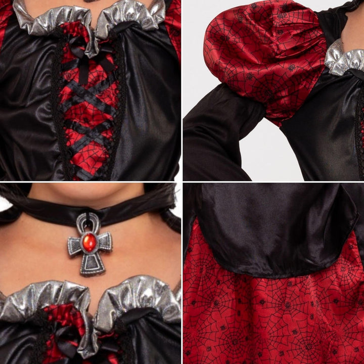 Magicoo Vampir Kostüm Kinder Mädchen Halloween - Vampirkleid mit Kragen & Kette - Vampirkostüm Kind