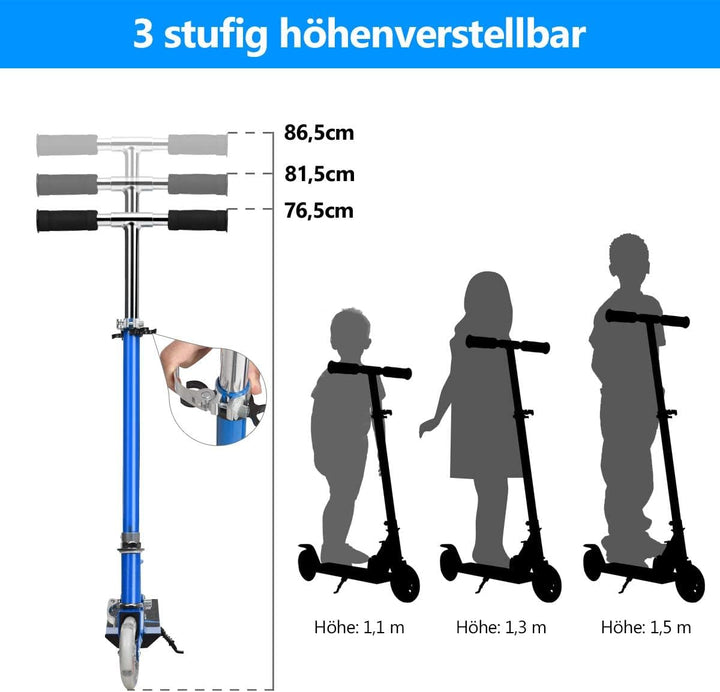 GYMAX Faltbare Kindersooter, Kinder Roller mit LED leuchtenden Räder, Tretroller 3 höhenverstellbar