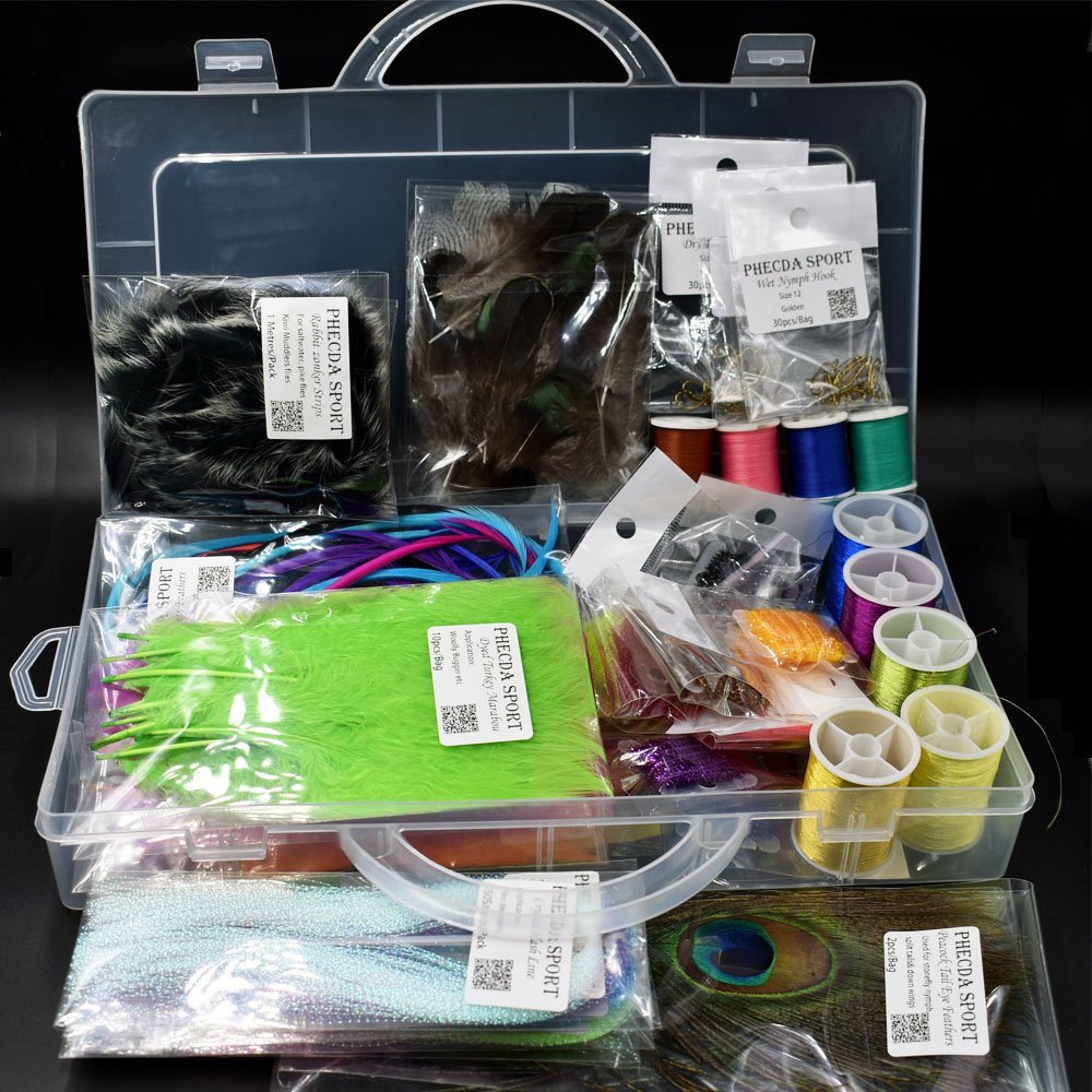 PHECDA PROFLY Federn Pelz Faden Kristall Flash Line Haken Fliegenbinden Materialien Fly Tying Starte