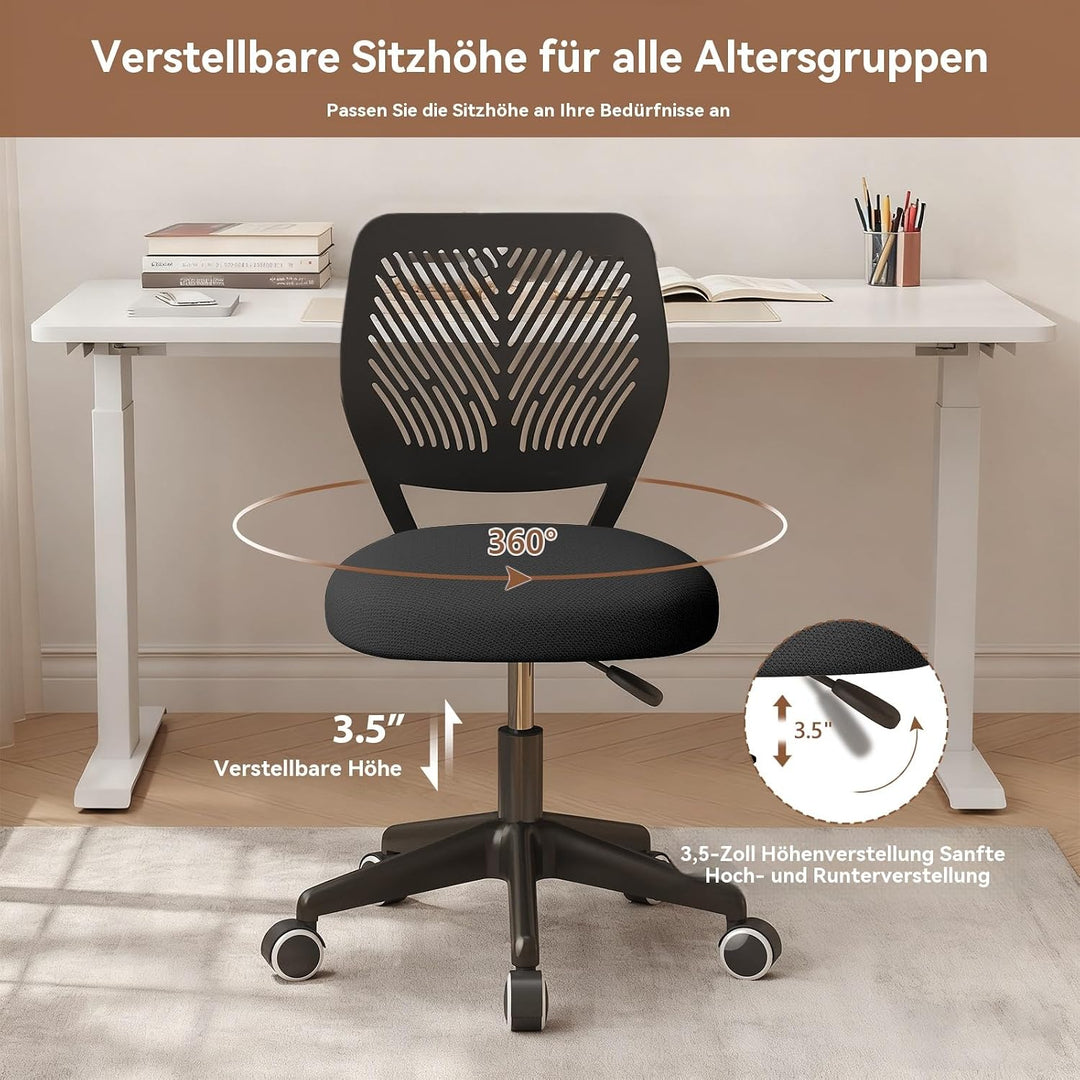 Höhenverstellbarer Homeoffice-Stuhl ohne Armlehnen – runder Schreibtisch-Rollhocker mit Rückenlehne