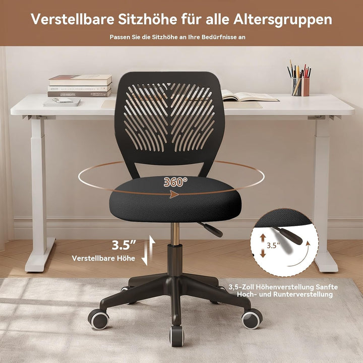 Höhenverstellbarer Homeoffice-Stuhl ohne Armlehnen – runder Schreibtisch-Rollhocker mit Rückenlehne