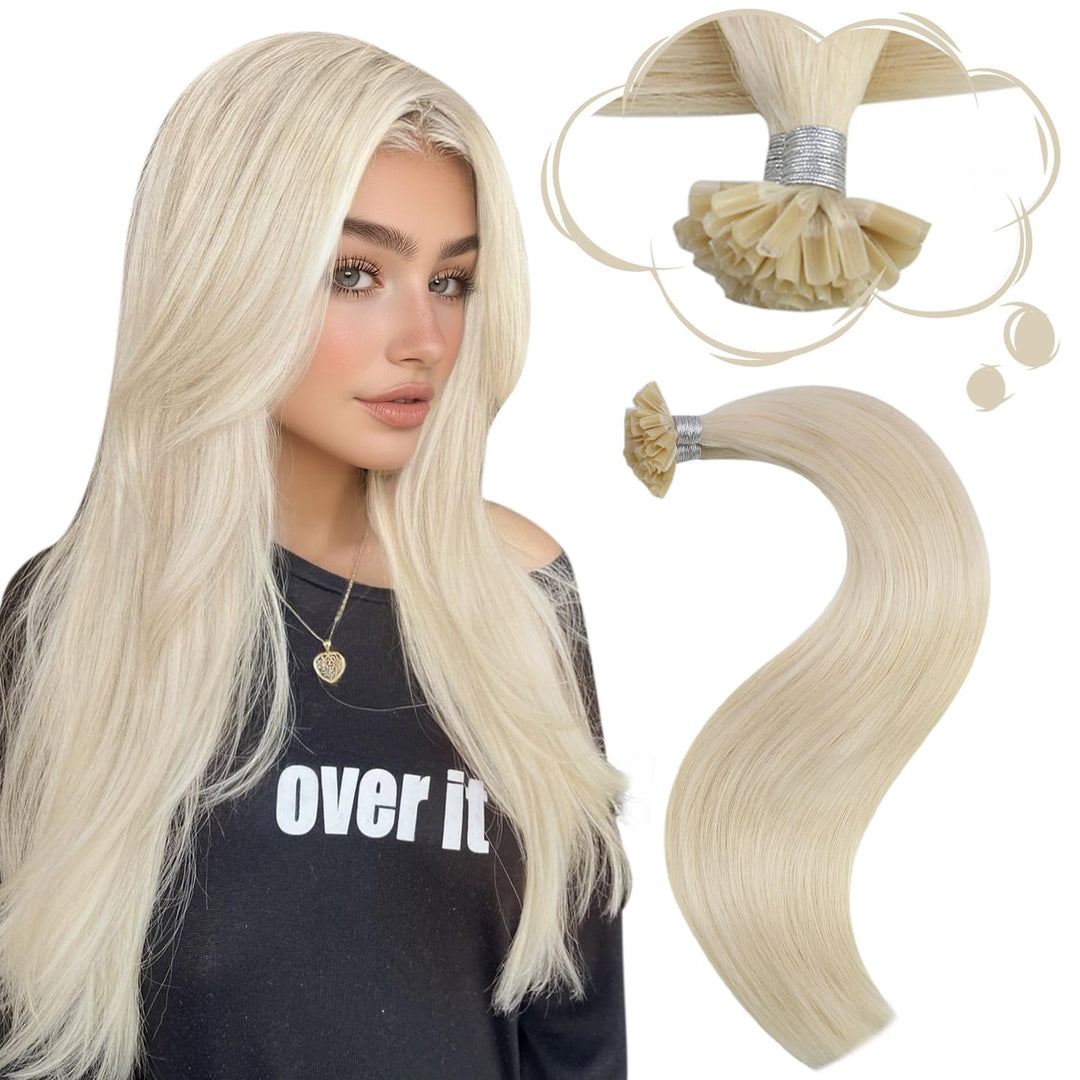 Moresoo Extensions Echthaar Bondings Blond 1g Remy Keratin Echthaar Bondings Extensions U Tip Platin