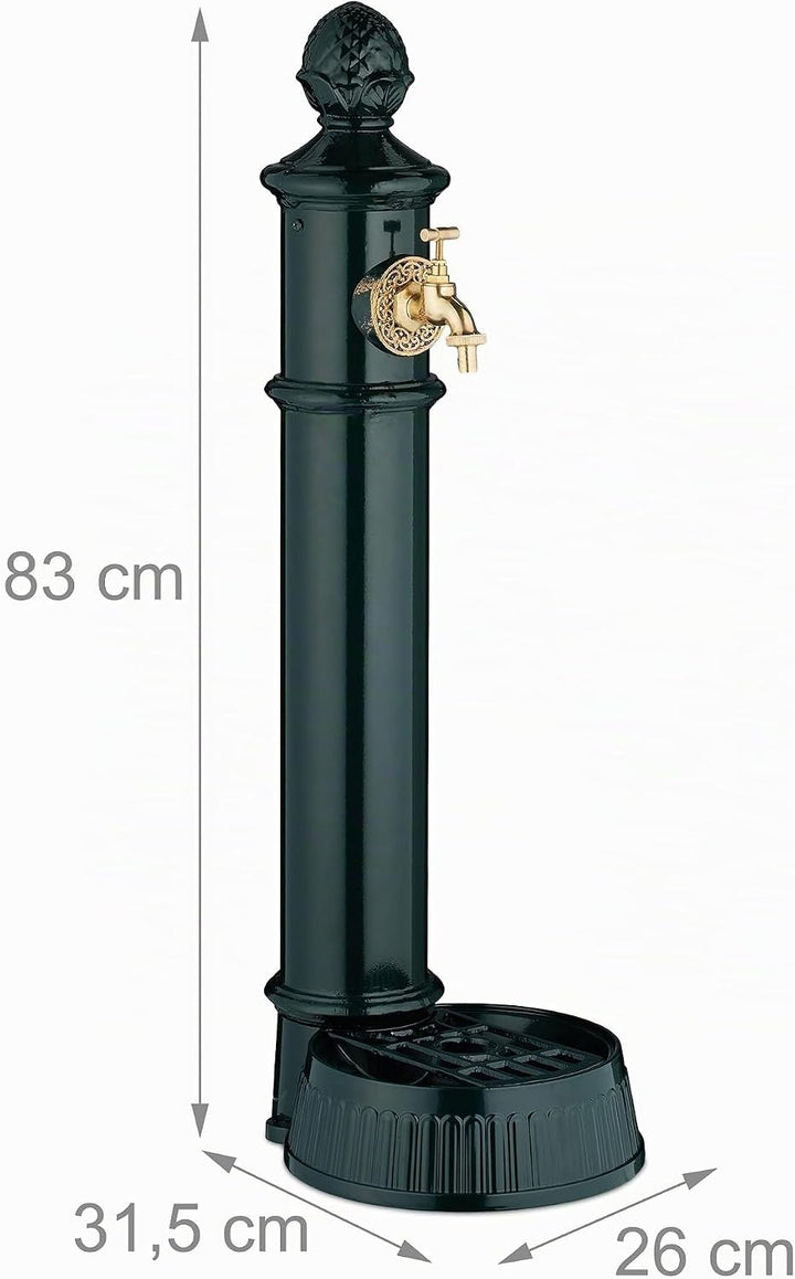 Relaxdays Standbrunnen antik, mit Wasserhahn &amp; Becken, HxBxT: 83 x 26 x 31,5 cm, Wasserzapfsäule Gar