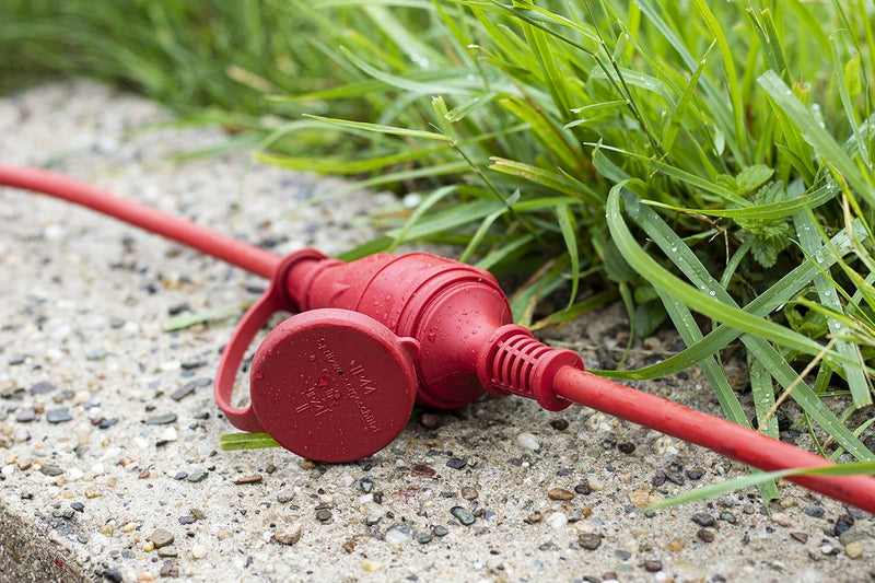 Meister Schutzkontakt-Verlängerung - 10 m Kabel - rot - Gummischlauchleitung - IP44 Aussenbereich /