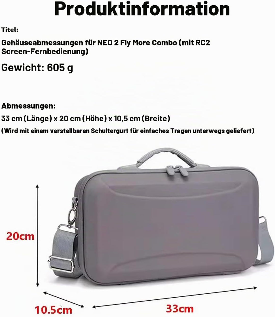 Tragetasche, kompatibel mit DJI Neo 2 Fly More Combo und RC 2 Fernbedienung, tragbare Reise-Schutz-U