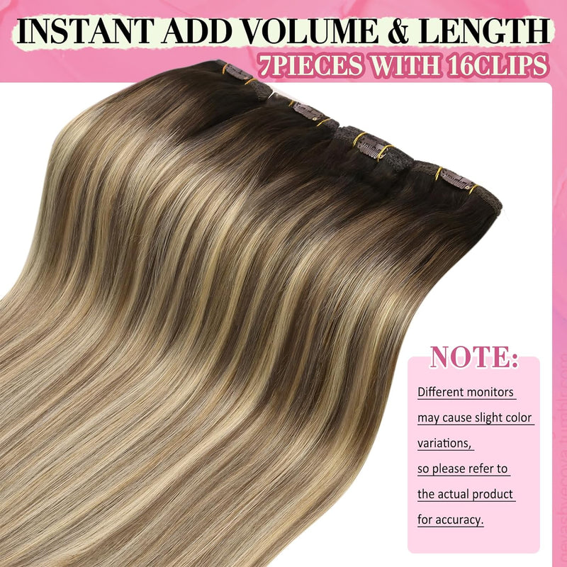 YoungSee Clip in Extensions Echthaar Balayage 40 cm Echthaar Clip in Extensions Braun Ombre Blond mi