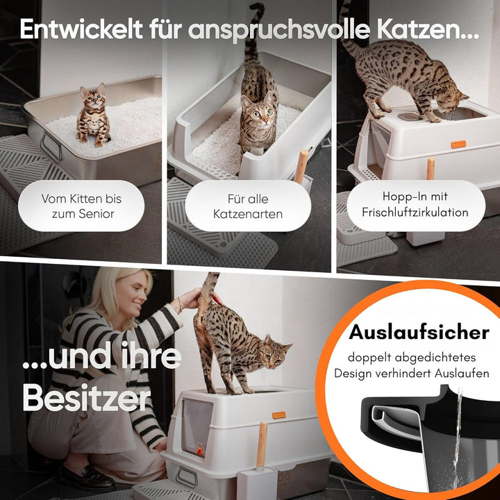 Katzenklo Edelstahl mit Deckel auslaufsicher | 3-in-1 Katzentoilette geschlossen offen | inkl Geruch