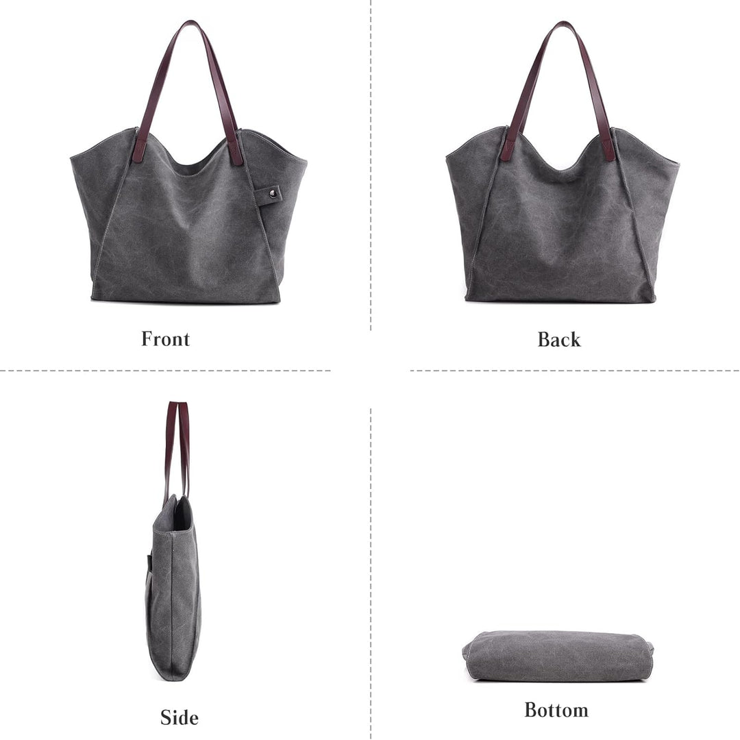 PORRASSO Damen Schultertasche Grosse Handtasche Canvas Hobo Henkeltasche Fraue Shopper Tote für Eink