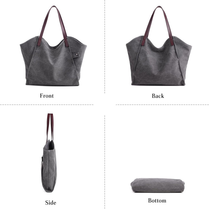 PORRASSO Damen Schultertasche Grosse Handtasche Canvas Hobo Henkeltasche Fraue Shopper Tote für Eink