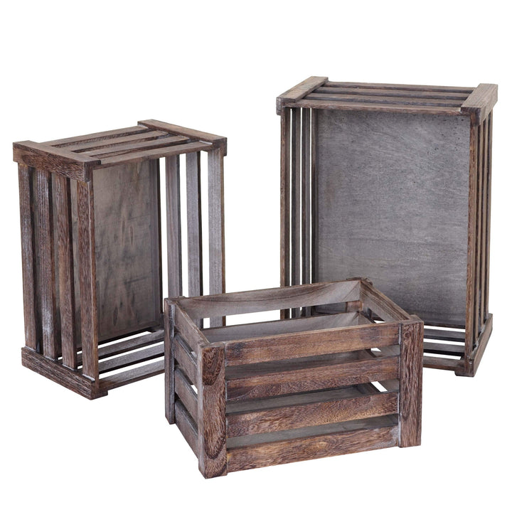 Mendler 3er Set Holzkiste HWC-C56, Weinkiste Dekokiste Aufbewahrungskiste Obstkiste, Shabby-Look Vin