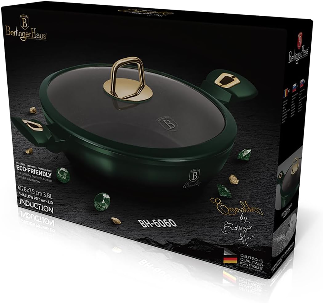 BerlingerHaus Emerald Collection Shallow Pfanne mit Deckel, 28 cm, BH/6060 emerald Edelstahl 18/8, G