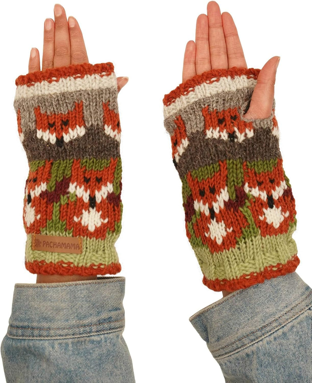 Frauen Wolle Handwärmer Fleece Gefüttert Handgestrickt Fuchs Mehrfarbig Einheitsgrösse Handmade Extr
