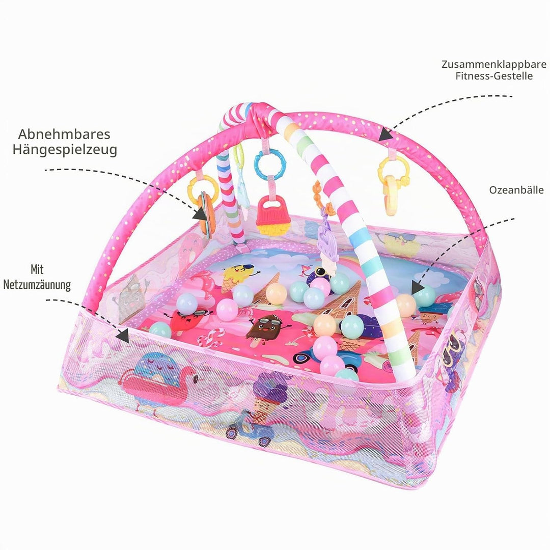 Bebamour Baby Spielmatten Bodenturngeräte von Geburt an, 18 Bälle, 5PCS Hängespielzeug, weiche Baby