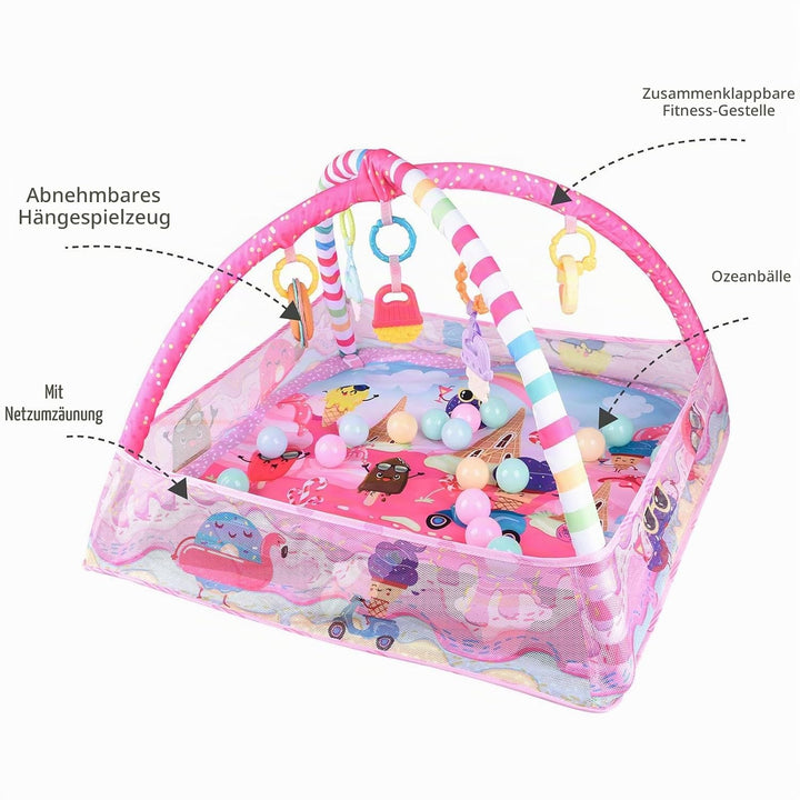 Bebamour Baby Spielmatten Bodenturngeräte von Geburt an, 18 Bälle, 5PCS Hängespielzeug, weiche Baby