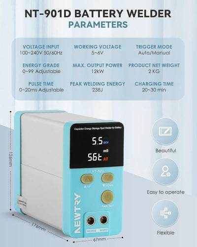 NEWTRY Punktschweissgerät 11,6kW Kondensator Batterie Punktschweisser NT-901D, Tragbar profi Akkusze