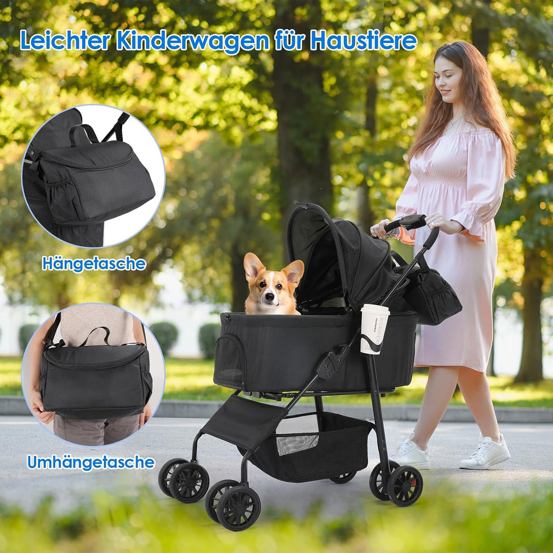 MAMIZO Hundebuggy 3 in 1 bis 30 kg,Klappbar Hundebox Transporttasche,Tragbares Haustiernest,GroBzügi