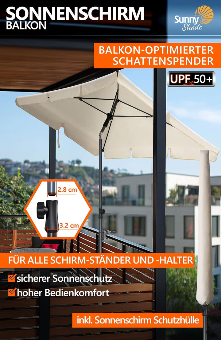 4smile SunnyShade Balkonschirm Rechteckig 210x140 cm, Sonnenschirm Balkon mit UPF 50+, Sonnenschutz