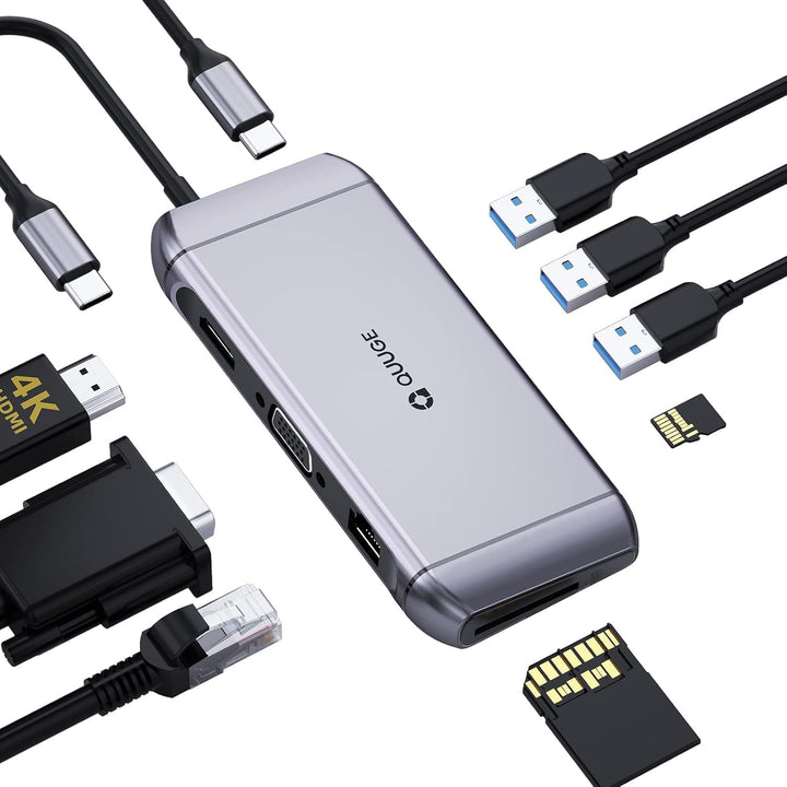 Docking Station USB C Hub, 9in1 Docking Station mit 4K HDMI und VGA Video Port. USB C Hub hat 1000Mb