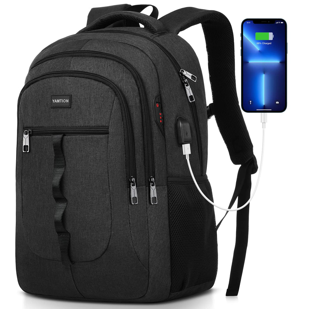 YAMTION Schwarz Rucksack Herren und Damen,Unisex Schulrucksack Teenager für Jungen Mädchen Laptop Ru