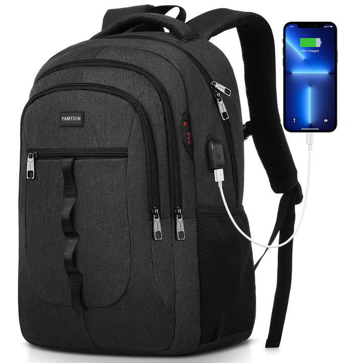 YAMTION Schwarz Rucksack Herren und Damen,Unisex Schulrucksack Teenager für Jungen Mädchen Laptop Ru