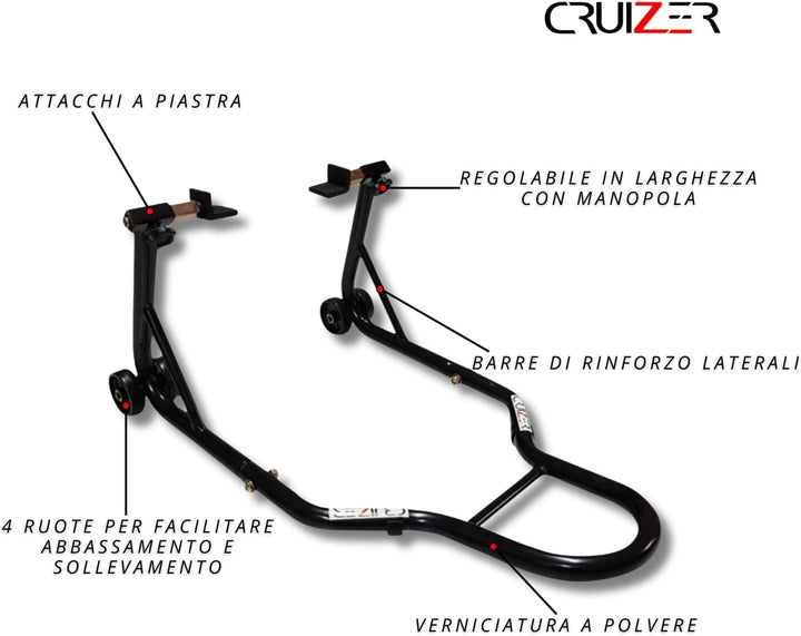 Cruizer Universal-Motorradständer für hinten, Kegel verstellbar, mit Schieber, Schwarz