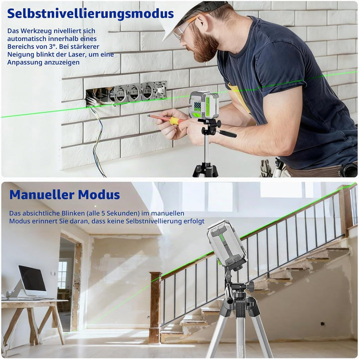Huepar Pro Nivellierger mit 140 cm Stativ, selbstnivellierend, wiederaufladbar Pulsmode, umschaltbar
