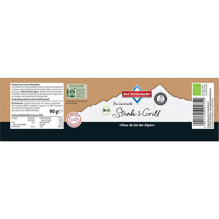 Bad Reichenhaller Fleur de Sel der Alpen Steak & Grill 4x90g | Premium Salz Gewürzmischung mit Bio-G