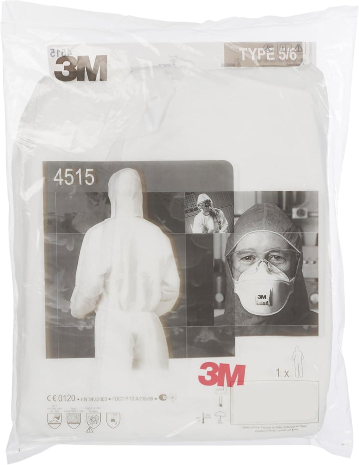 3M 4515 Schutzanzug, Typ 5/6, Grösse L, Weiss (Packung mit 4)