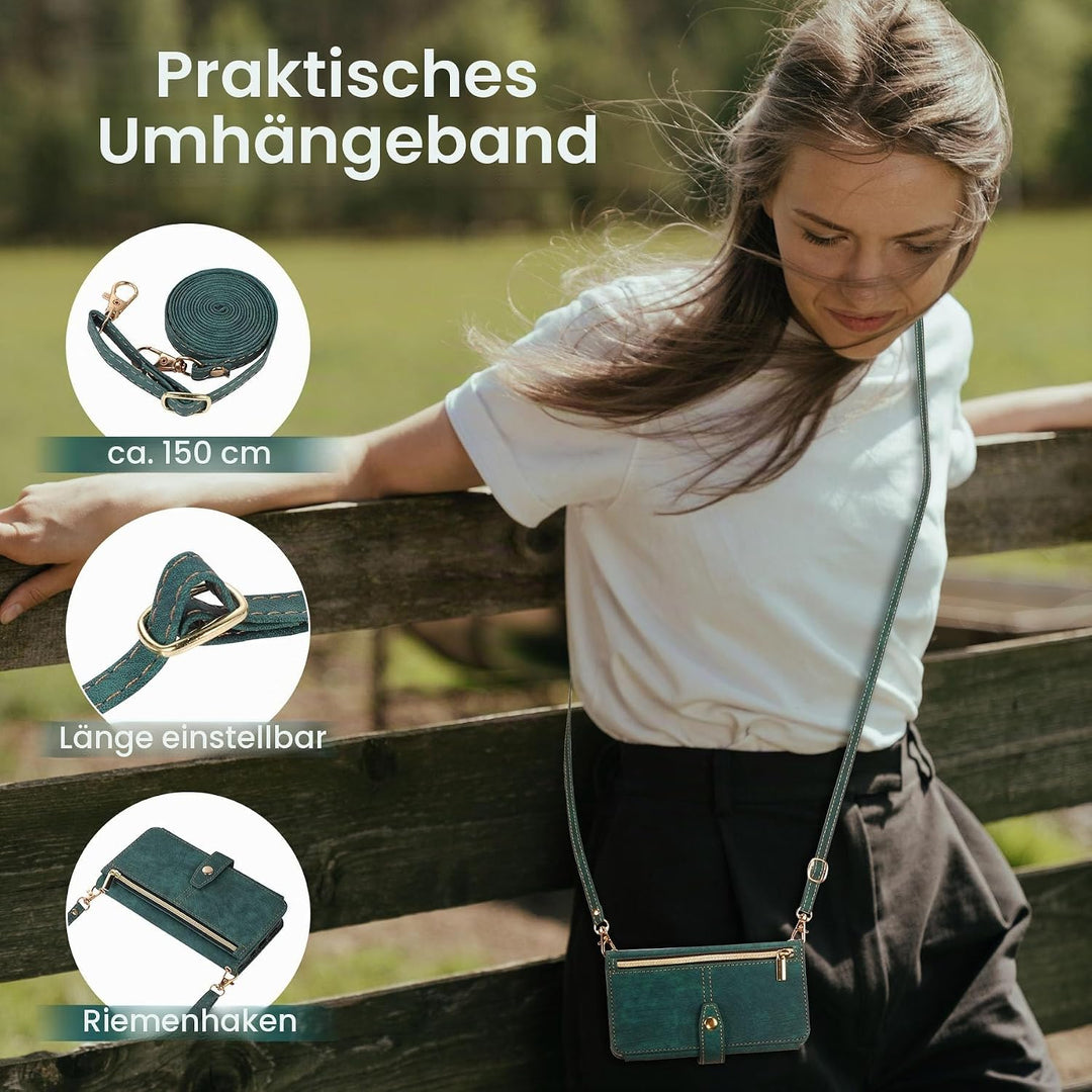 ZCDAYE iPhone 11 Hülle mit Band, Leder iPhone 11 Handytasche Handyhülle Praktische Handykette Karten