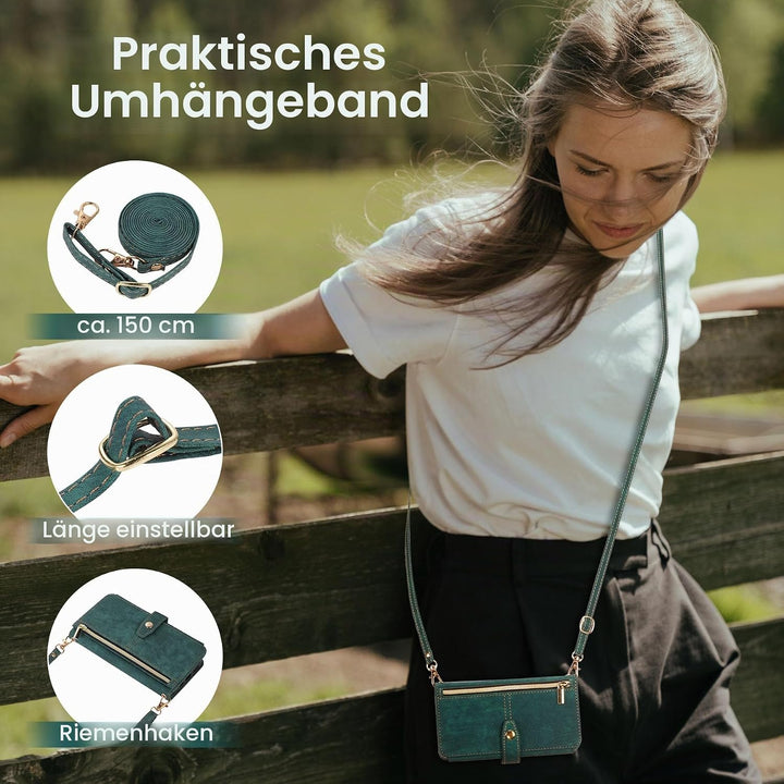 ZCDAYE iPhone 11 Hülle mit Band, Leder iPhone 11 Handytasche Handyhülle Praktische Handykette Karten