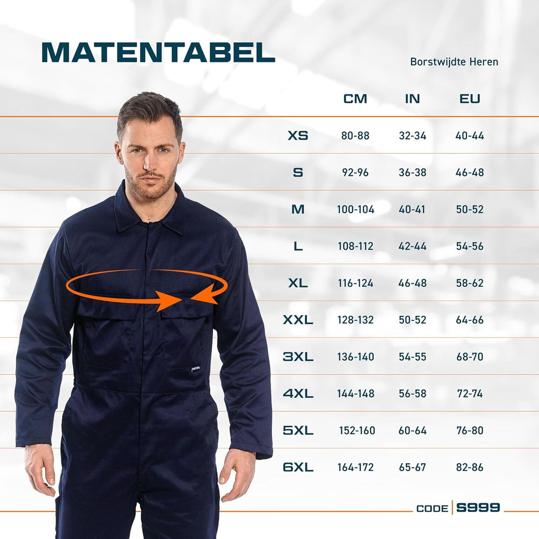 Portwest S999 Herren Euro-Arbeitskleidung Polycotton Overall Arbeitsanzug Royal Blau XXL, Royal Blau