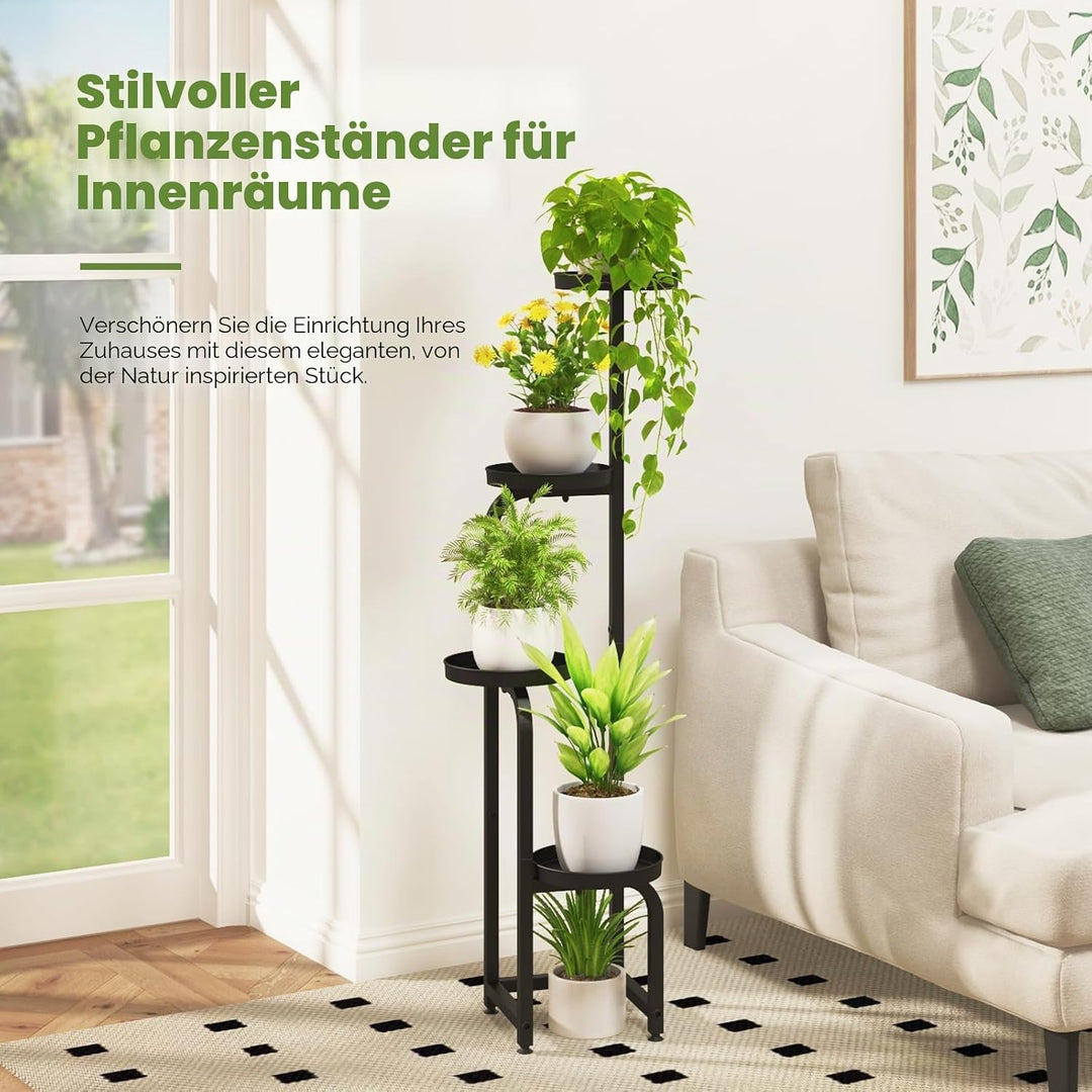 Bamworld Hoher Pflanzenständer für drinnen und draussen, Eck-Blumentopfständer aus Metall für mehrer