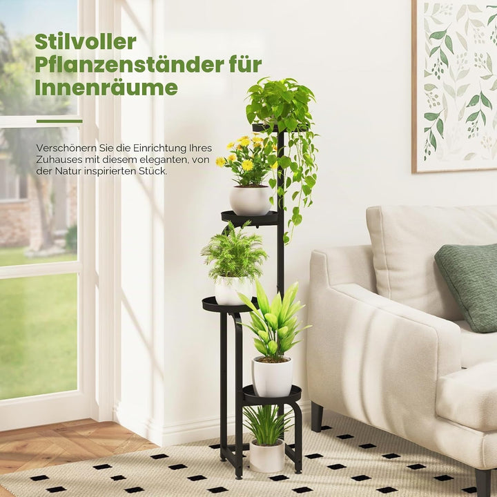Bamworld Hoher Pflanzenständer für drinnen und draussen, Eck-Blumentopfständer aus Metall für mehrer