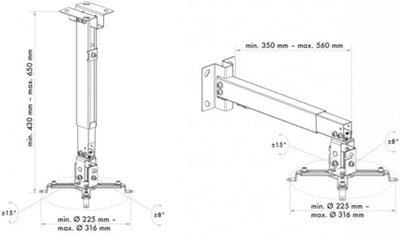 Schwaiger LWH310WD Beamer-Wand-/Deckenhalterung (430 cm, 650 cm, 35 cm, 56 cm, -8-8°, -15-15°) weiss