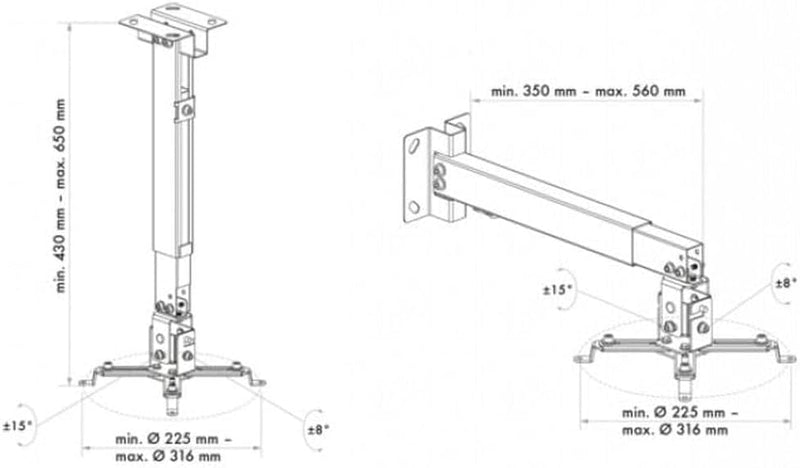 Schwaiger LWH310WD Beamer-Wand-/Deckenhalterung (430 cm, 650 cm, 35 cm, 56 cm, -8-8°, -15-15°) weiss