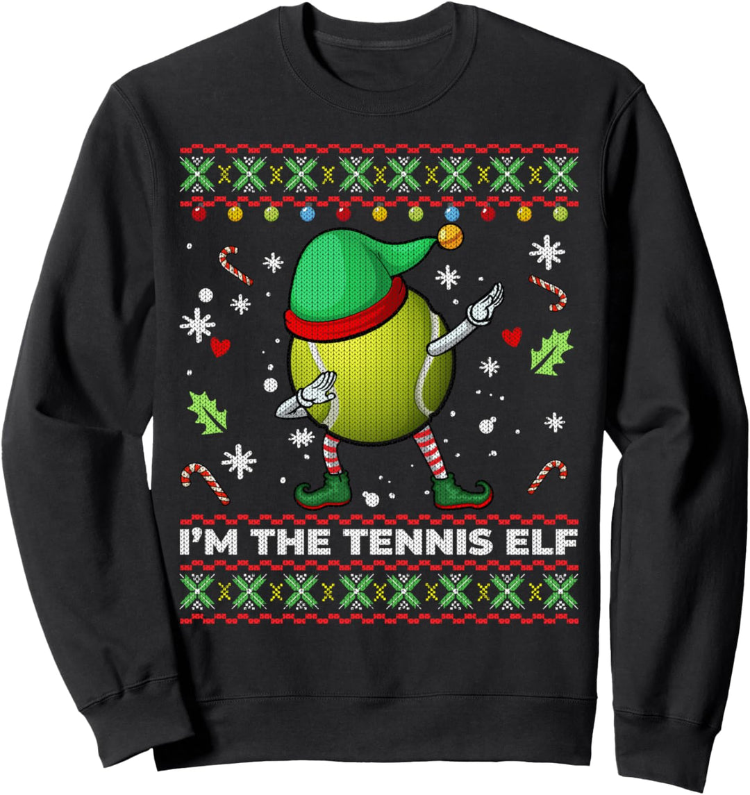 Dabbing Tennis Ball Elf Hat Christmas Ugly Sweater Sweatshirt