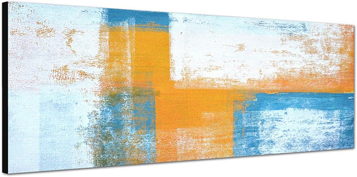 Paul Sinus Art Panoramabild auf Leinwand und Keilrahmen 150x50cm Malerei Kunst abstrakt blau orange