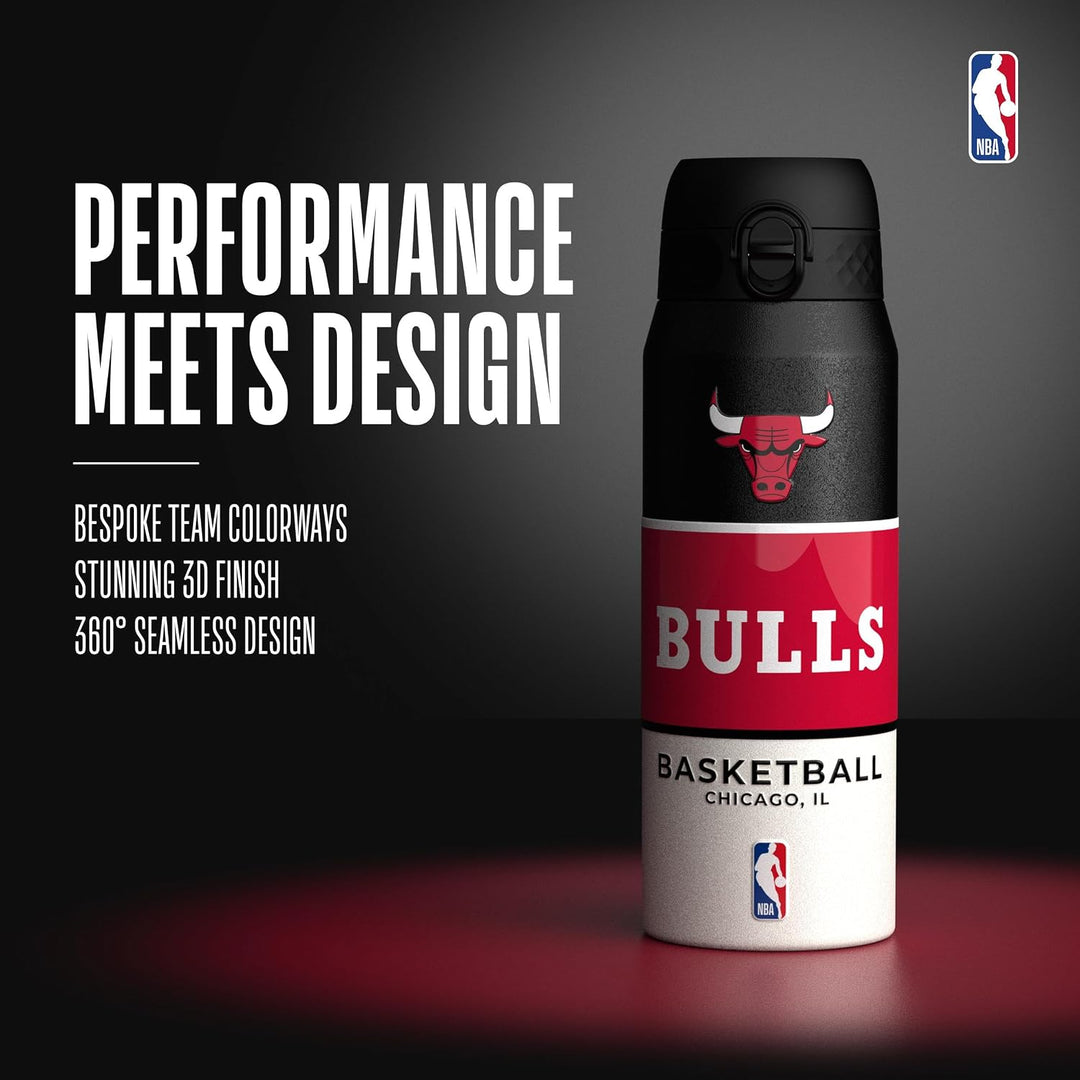 ion8 NBA Chicago Bulls Trinkflasche Mit Herausnehmbarem Strohhalm, 750ml/24oz, Auslaufsichere Isolie