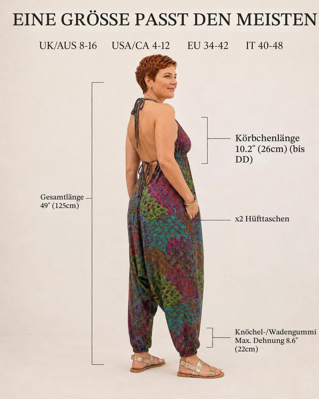 likemary Damen Harem Jumpsuit Einheitsgrösse Aquamarin Pink, Einheitsgr&amp;